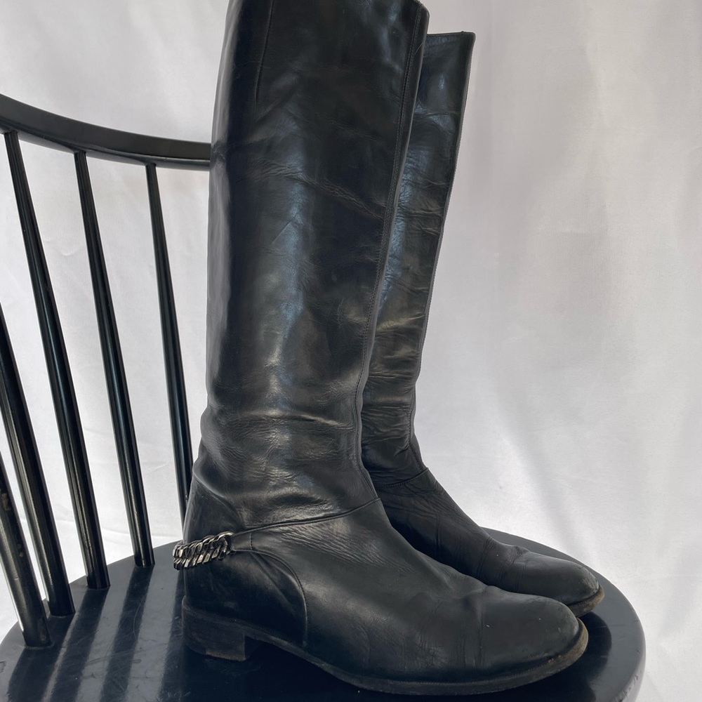 Christian Louboutin knee high flat boot with chain detail